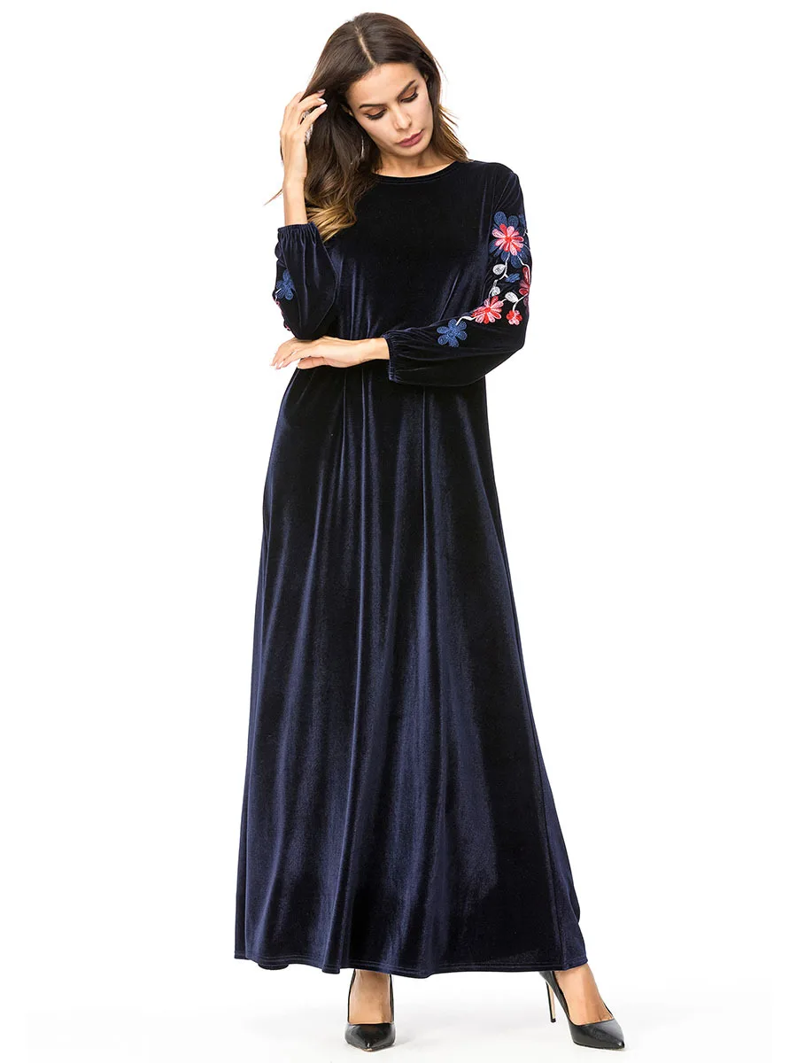 Бархатное мусульманское платье для женщин Абая вышивка марокканский кафтан
