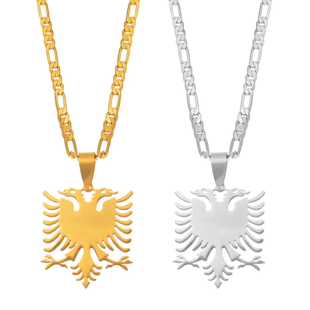 

Anniyo Albania Eagle Pendant Necklaces Gold Color & Silver Stainless Steel Jewelry Ethnic Gifts for Women Men #068921