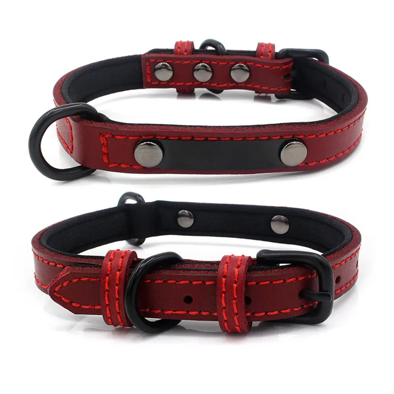 Сплошной цвет воловья кожа ошейник для собак Регулируемый персонализированный