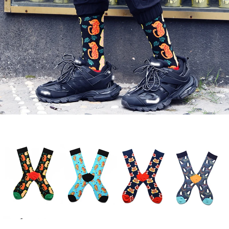 

Autumn and winter new seahorse fish animal series long tube men's socks European and American fashion socks