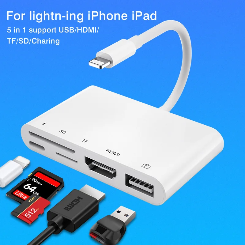 Переходник Lightning/OTG для цифрового AV-адаптера HDMI аналогичный экран iPhone iPad USB SD TF HD