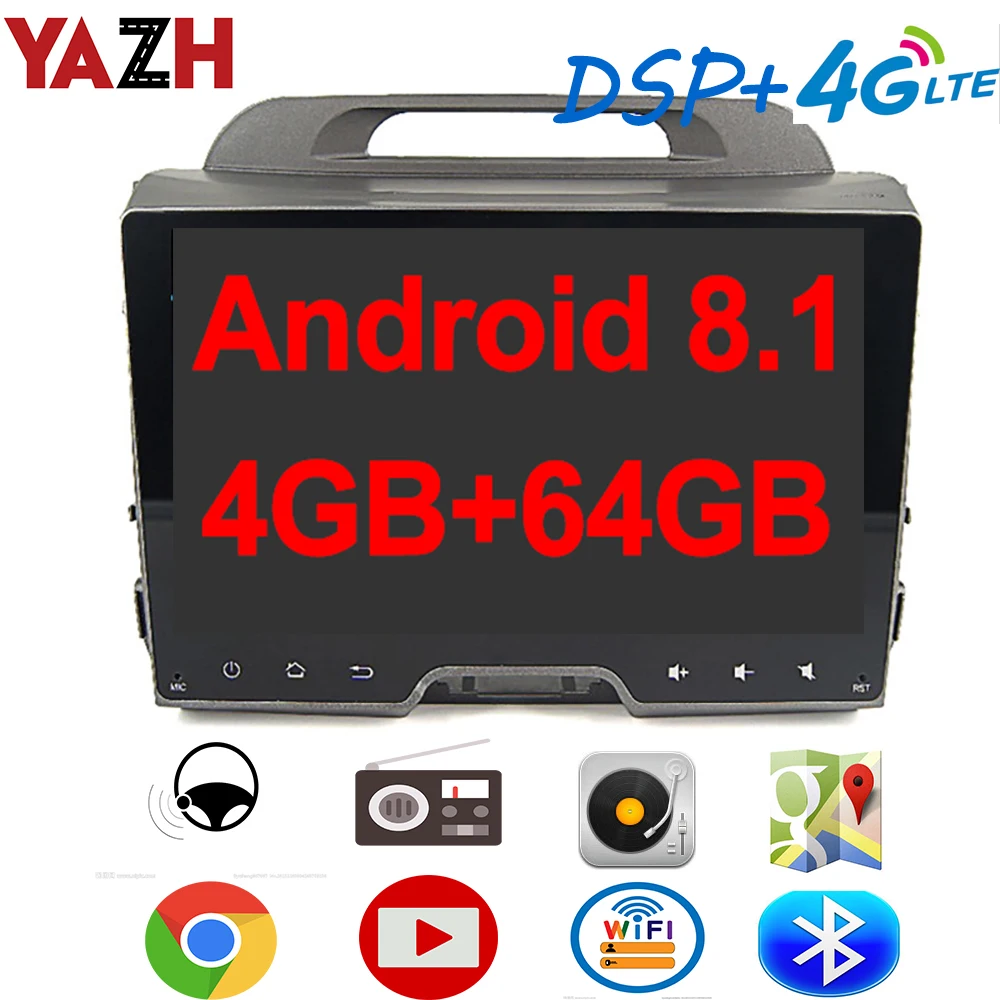 YAZH 4 Гб 64 ГБ Автомобильный стерео Мультимедиа для Kia Sportage 2010 2015 с 9 0 &quotips