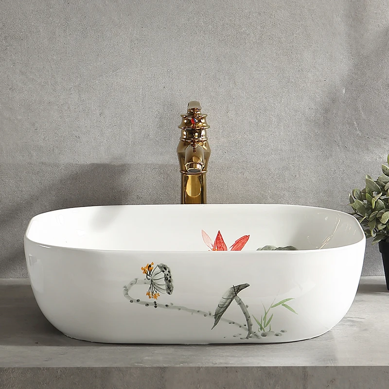 Раковина с ручной росписью раковина для дома и балкона керамическая ванной