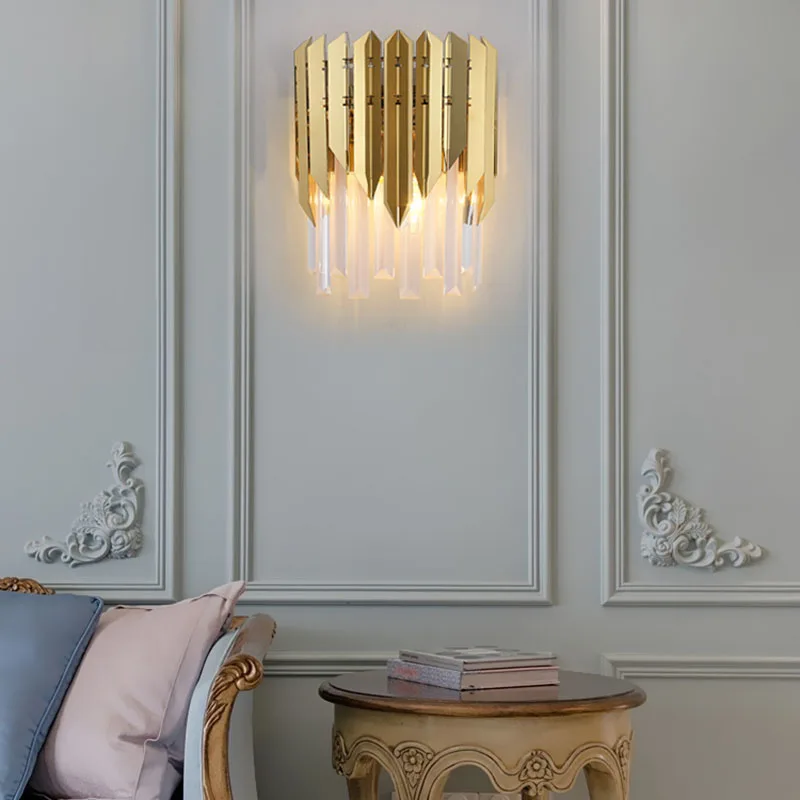 

Postmodern Minimalist Luxury Crystal Wall Lamp Bedroom Bedside Balcony Aisle Staircase Corridor Wireless Charging Light