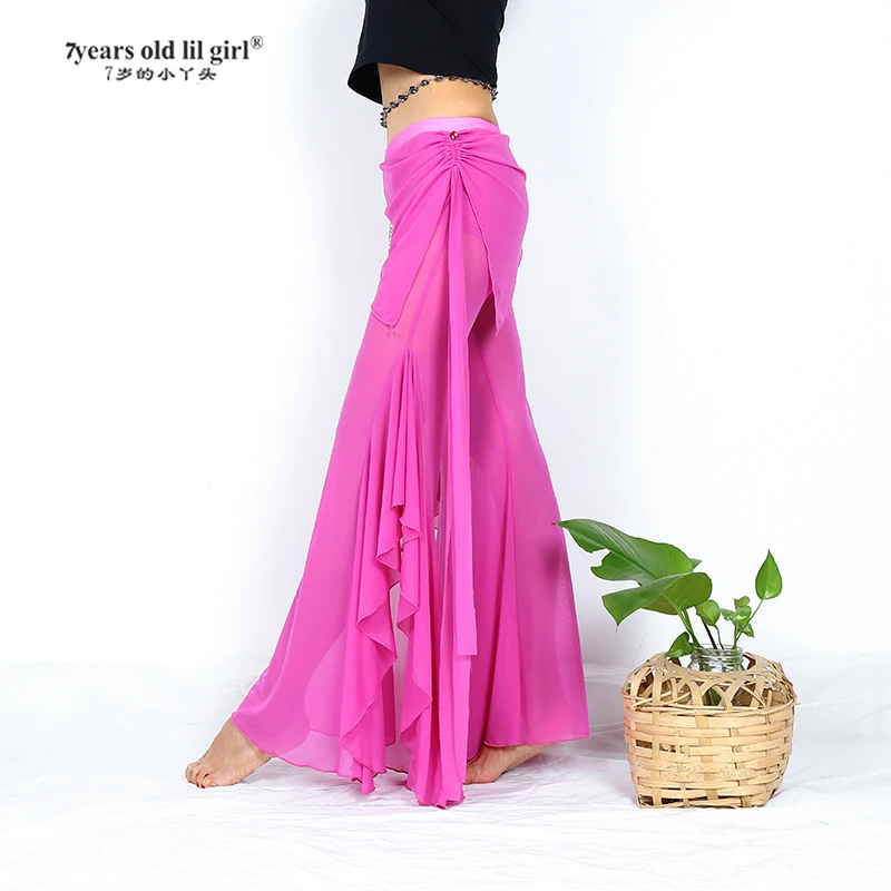 Прозрачные тонкие расклешенные брюки для танца живота с мини-юбкой |