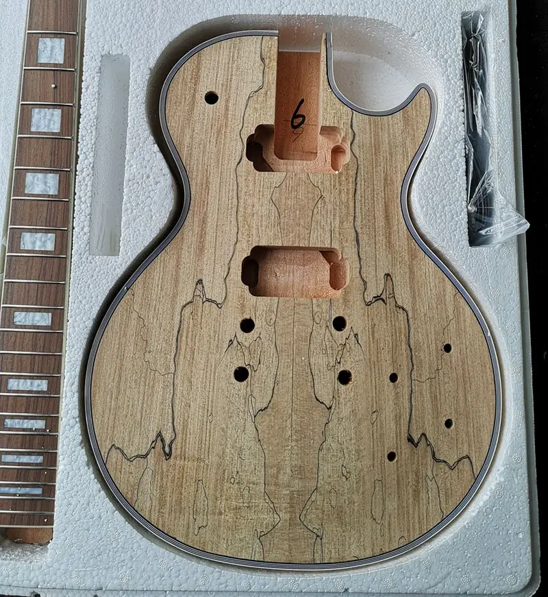 DIY LP стиль электрогитара Spalted кленовый шпон+ африканское красное дерево Okoume корпус шеи палисандр гриф набор гитары предпродажа