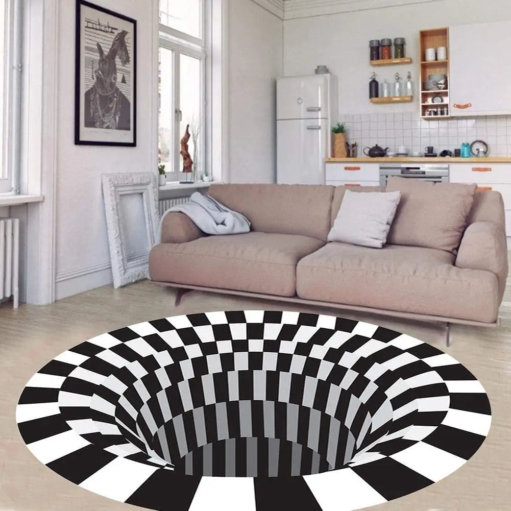 

3D Printed Carpets Swirl Optical Illusion Round Areas Rug for Living Room Sofa Blanket White Black Floor Non Silp Home Decor