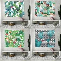 plant print wall tapestry home decor polyester cactus pattern hanging wall carpet living room decorative rectangle hanging mat