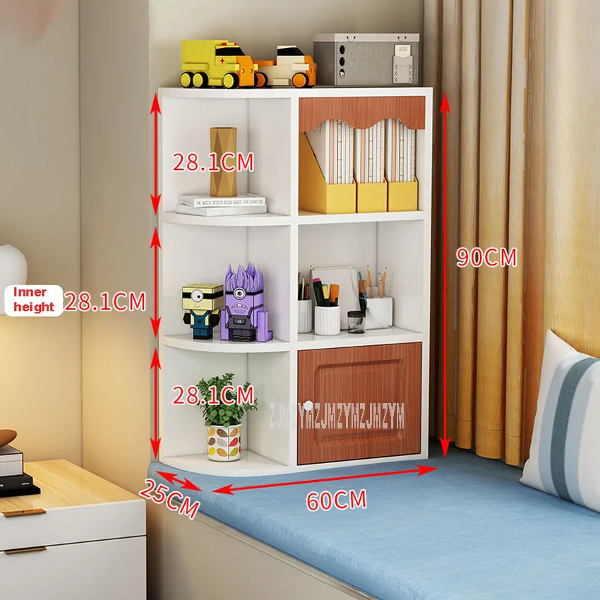 Three Layer Bookshelf Bookcase Simple Modern Living Room Bedroom Window Side Corner Storage Cabinet Wood Organize Shelf |