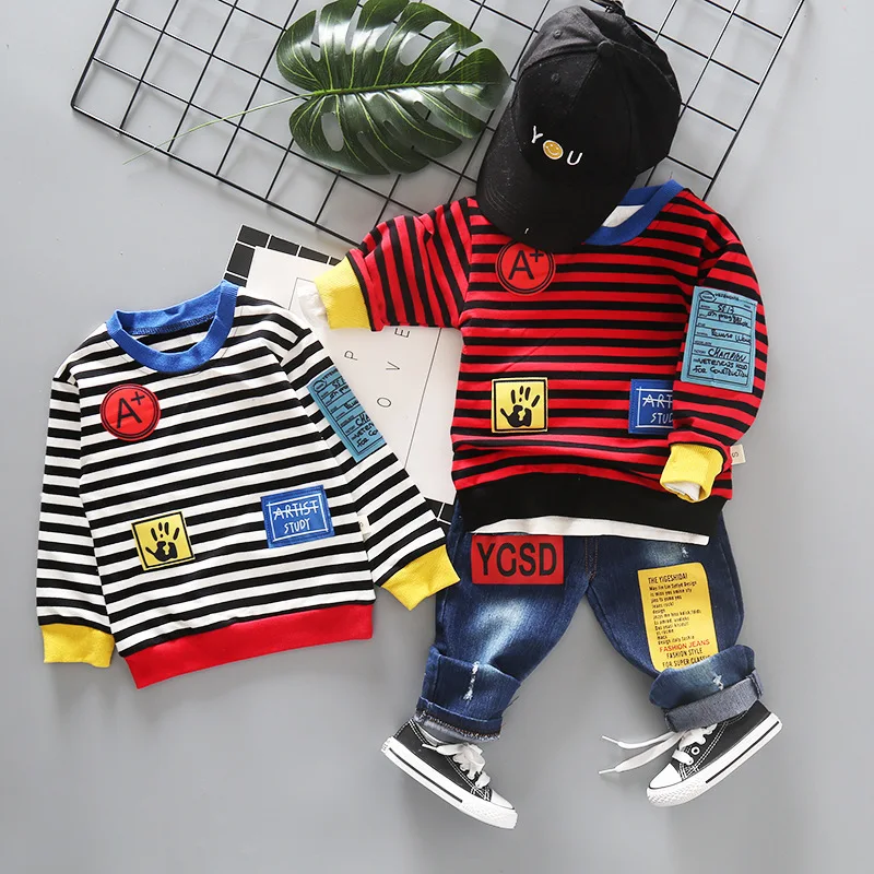 Весенние комплекты одежды для маленьких мальчиков и девочек одежда в полоску