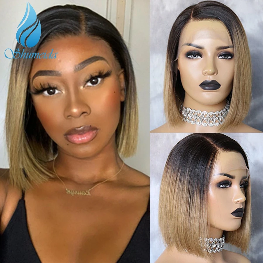 

Парики Shumeida 13x6x1 на шнуровке спереди, бразильские парики без повреждений из человеческих волос, блонд, короткий Боб, парик с Омбре, Детские во...