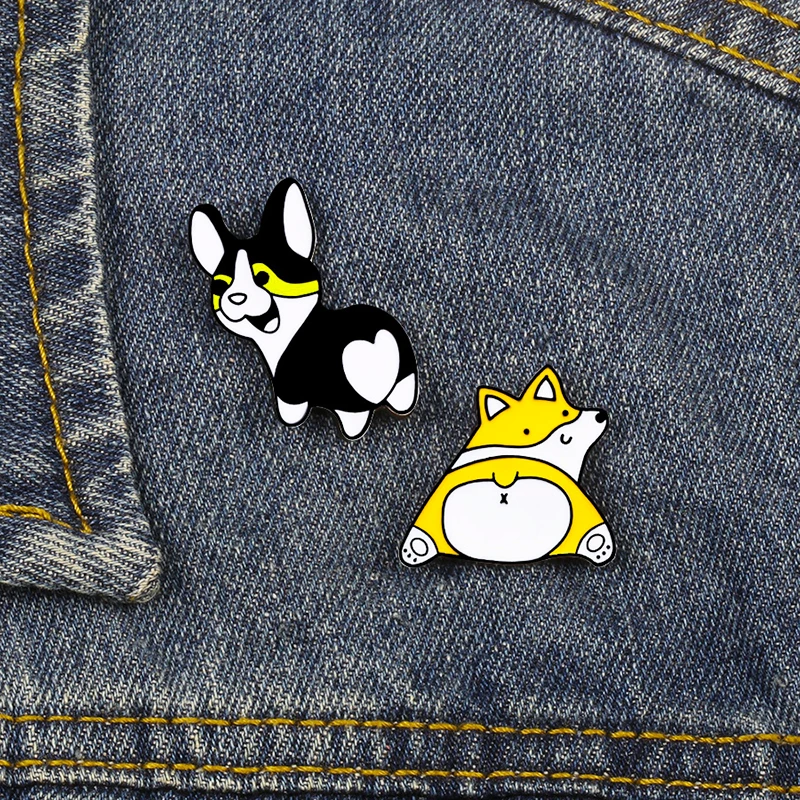 Милая брошь корги мультяшная собака эмалированные булавки мультяшный стиль