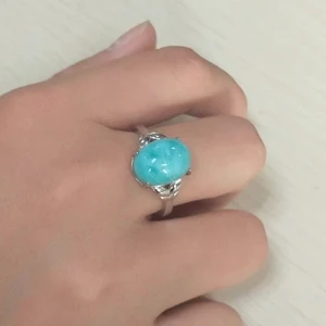 Hot Selling Natural Blue Larimar Ring 925 Sterling Silver Woman Jewelry Oval Cut 12X9.5MM Stone Adjustable Ring for Gift