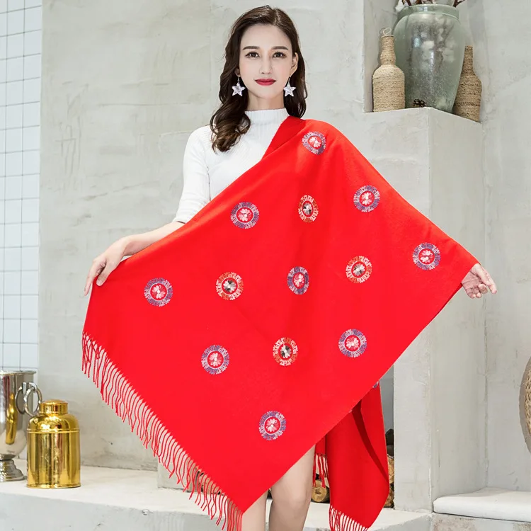 Новинка 2019! Новый женский кашемировый шарф с вышивкой Национальный двойного