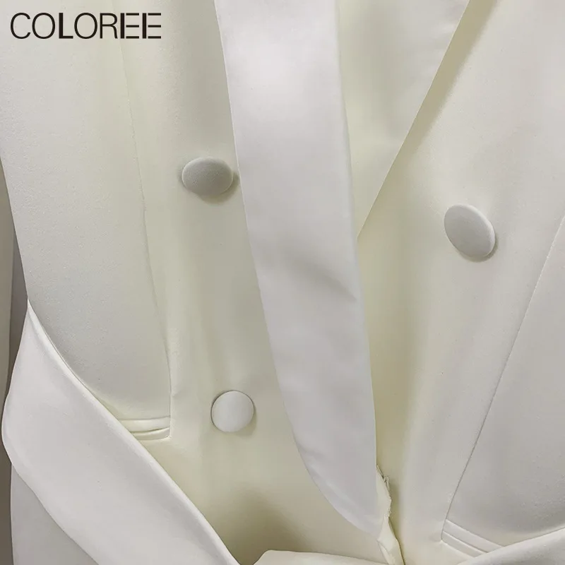 

HIGH QUALITY Runway Designer White Blazer Jacket 2020 Women's Double Breasted Long Slim Blazer Femme
