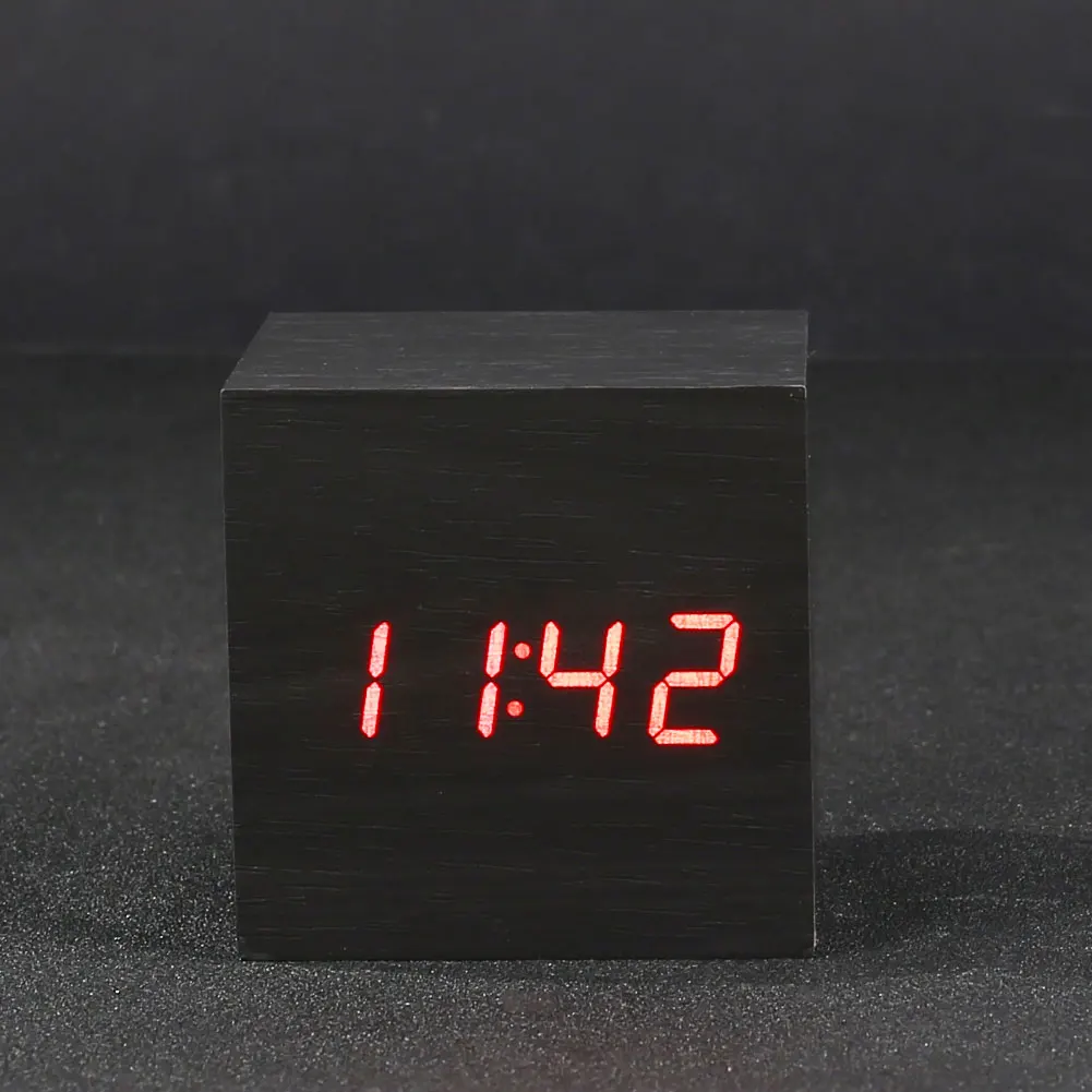 black wood red word Цифровые деревянные часы со светодиодным дисплеем деревянные ретро светящиеся настольные часы функция повтора домашний декор USB заряжающиеся часы подарок - Цвет: black wood red word