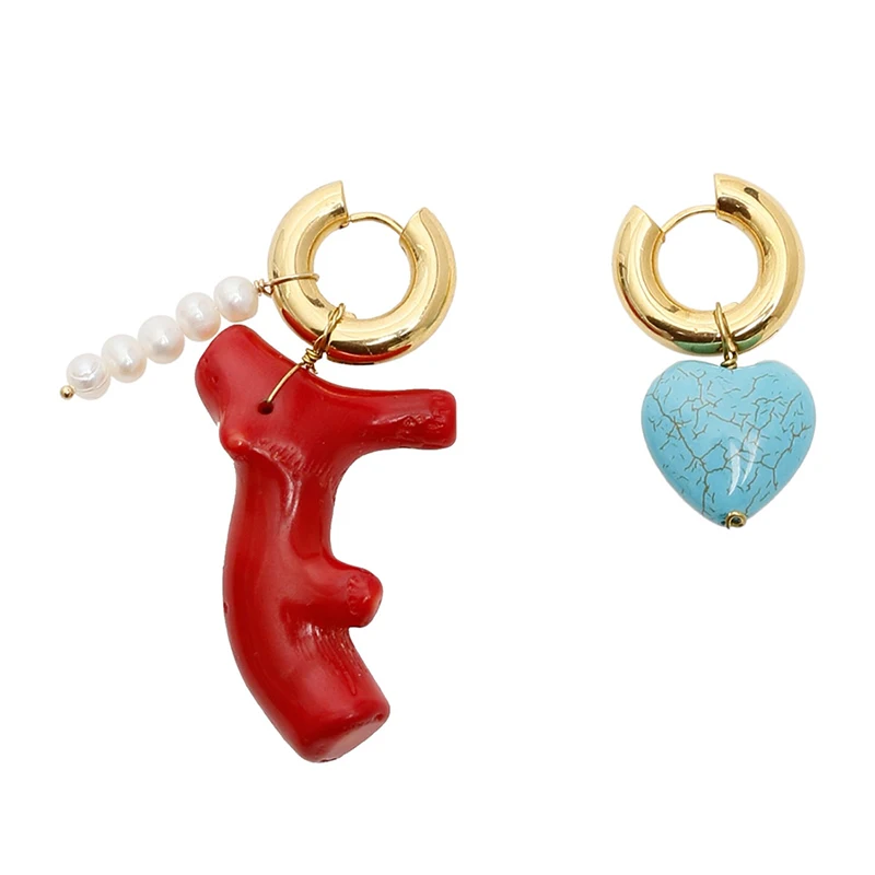 Красные коралловые Висячие серьги для женщин модные из нержавеющей стали