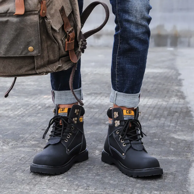 

New Winter Yellow High Top Couple Boots Men Women Comfortable Warm Men's Work Boots Women Outdoor Non-Slip Motorcycle Boots Men