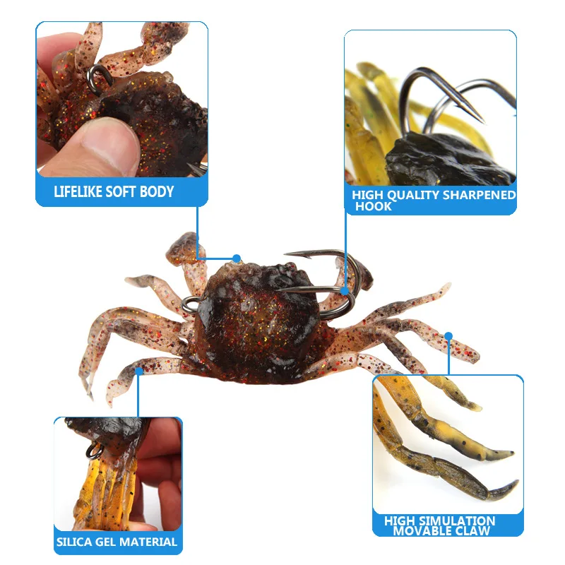 

1 Pcs Artificial Crab Lure Bait 3D Simulation Fishing Lures Soft Fish Bait with Sharp Hooks, 8cm 35g
