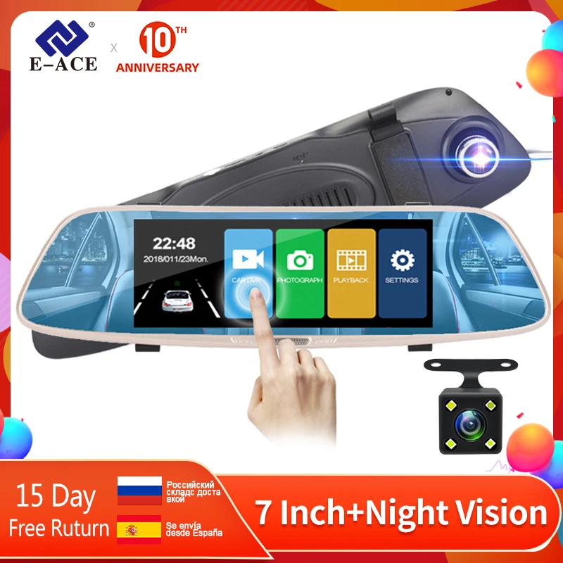 E ACE 7 0 дюймов сенсорный автомобильный видеорегистратор зеркальная камера 1080P Dashcam