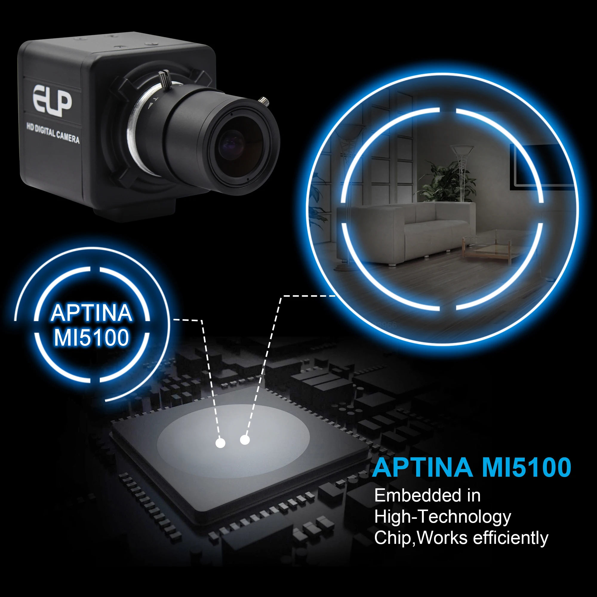 Камера видеонаблюдения ELP 5 Мп Aptina MI5100 корпус с USB UVC веб камера варифокальным