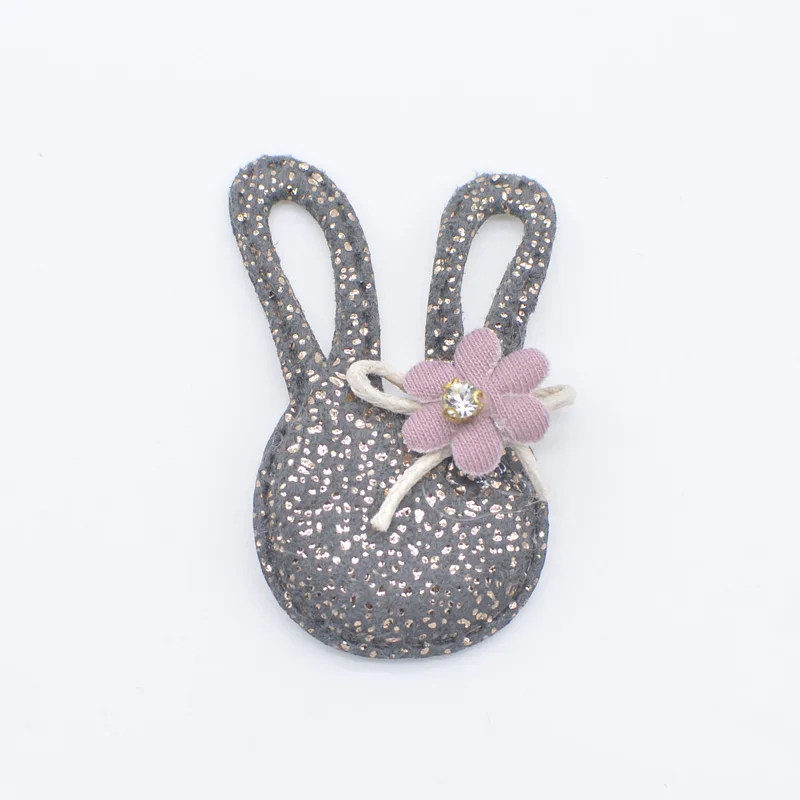 Black 10Pcs Kawaii Rabbit with Flower Rhinestone Applique for DIY Clothes Hat Patch Fabric Sewing Crafts Leggings Leg Socks Decor H81 - Цвет: Black