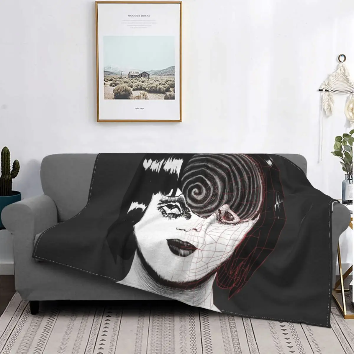 

Junji Ito Horror Comics Blanket Flannel Decoration Short Haired Girl Portable Home Bedspread