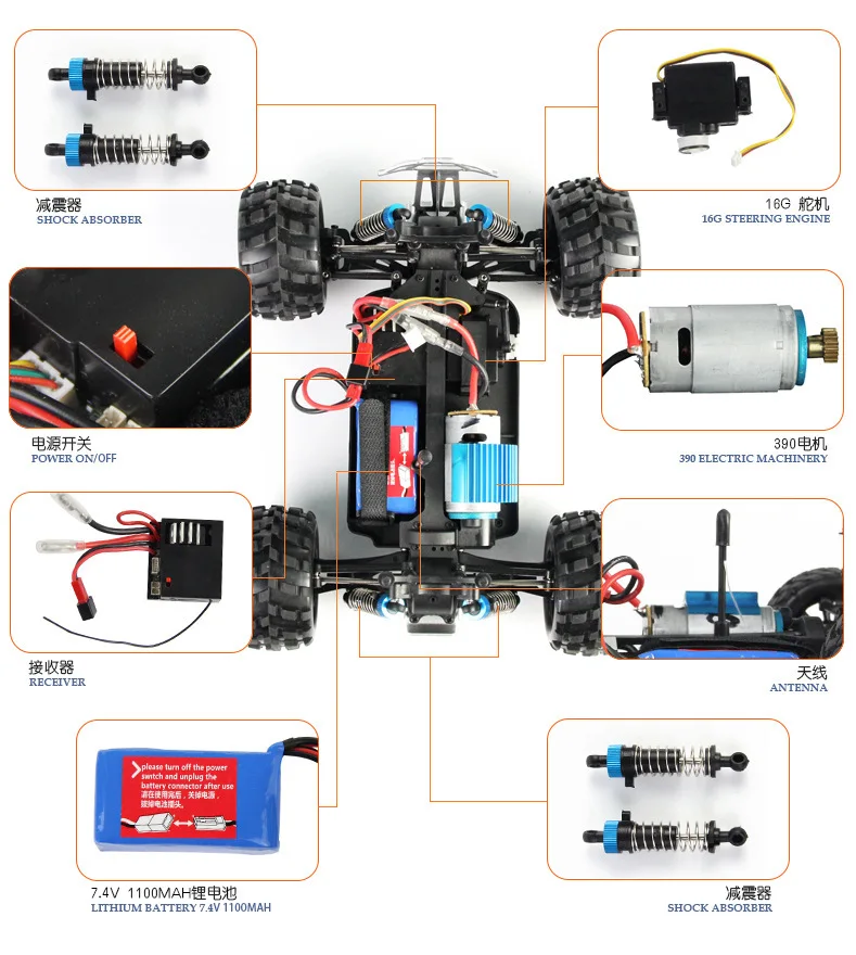 Гоночный автомобиль Wltoys A979 1/18 2 4 ГГц полноприводный высокоскоростной монстр 50
