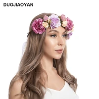 duojiaoyan wedding hairband artificial rose flower crown headband color bridal floral tiara wreath for women girls