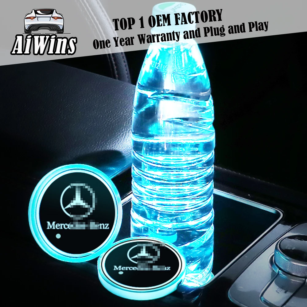 Aiwins автомобильный светящийся коврик для посуды для Mercedes-Benz Полная серия автомобильный светящийся Логотип Аксессуары Atmospherelight