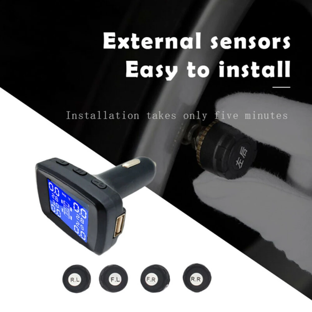 TPMS беспроводной монитор давления в шинах lcd+ 4 внешних датчика+ гайка+ гаечные ключи инструменты