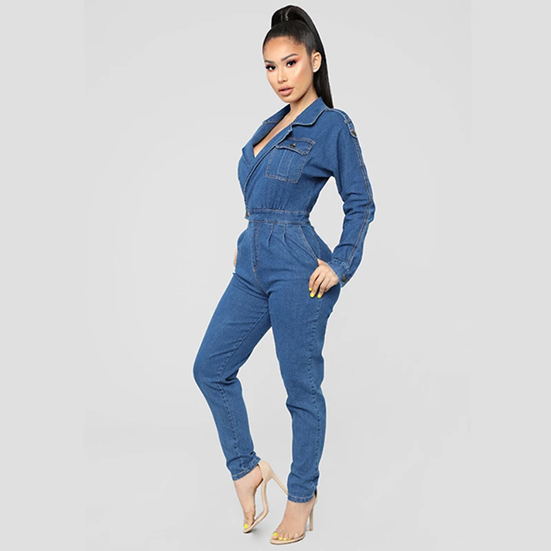 Женский джинсовый комбинезон DESSWEI повседневный однотонный с длинными джинсовыми