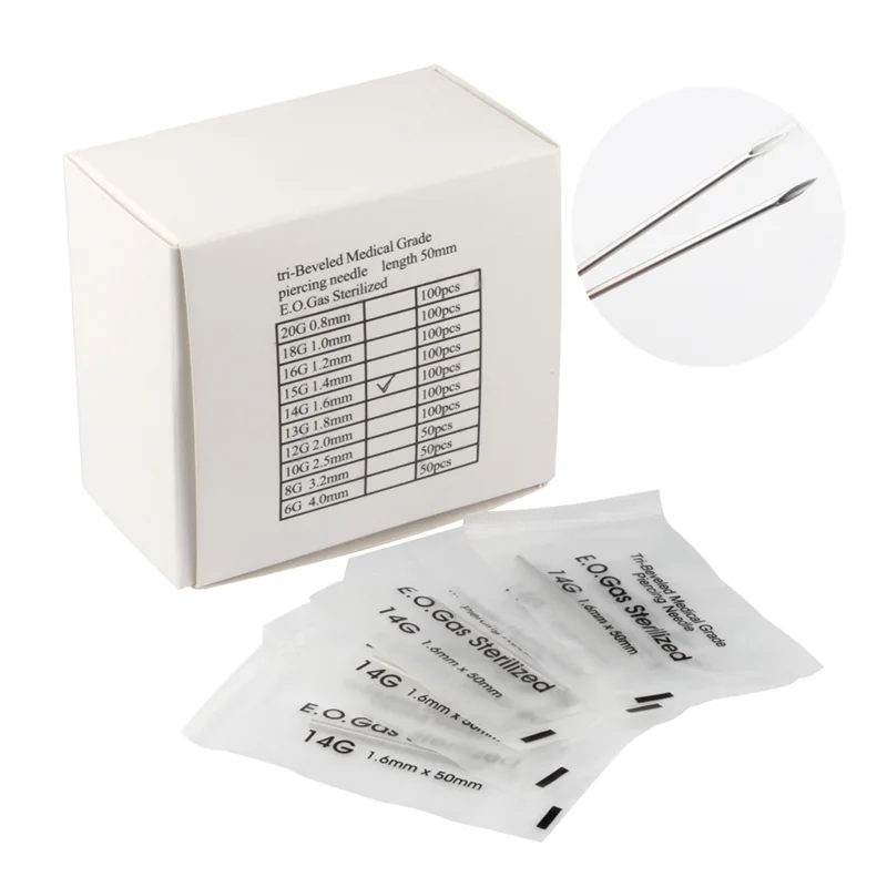 

Piercing Needles Ear Nose Sterile 100Pcs 12G 14G 16G 18G 20G Disposable Body Piercing Needles Permanent Makeup Tattoo Supply