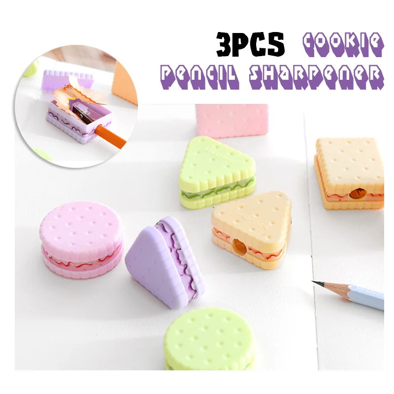 

Cookie Pencil Sharpener 3 Piece Cute School Supplies Boy Girl Pencil Sharpener Creative Stationery Cookie Shape Manual