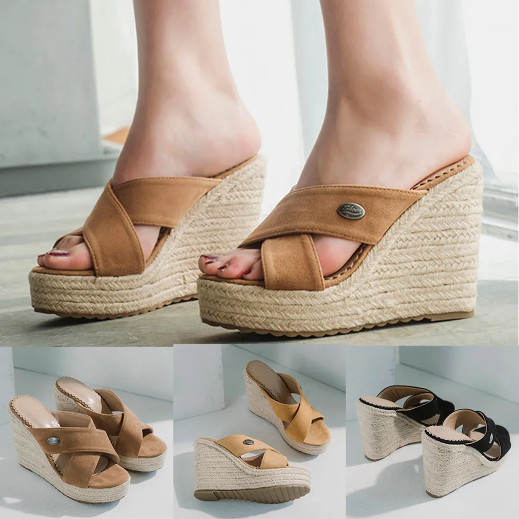 Новинка Летние женские шлепанцы Модные туфли на танкетке для отдыха Женские