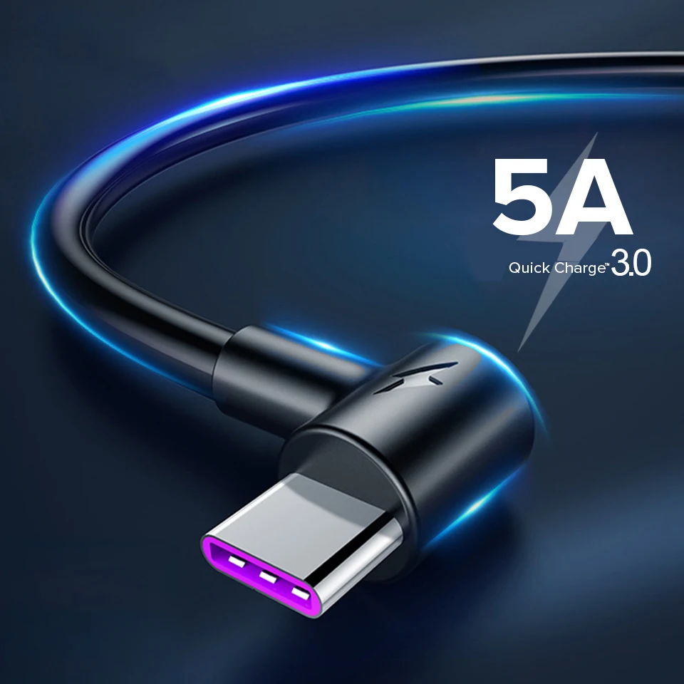 90 градусов type-C кабель Usb C 5A Быстрая зарядка QC 3,0 QC3.0 кабель для huawei mate 30 Pro P30 Lite mate 30 Usb-C 1,5 2 3 метра