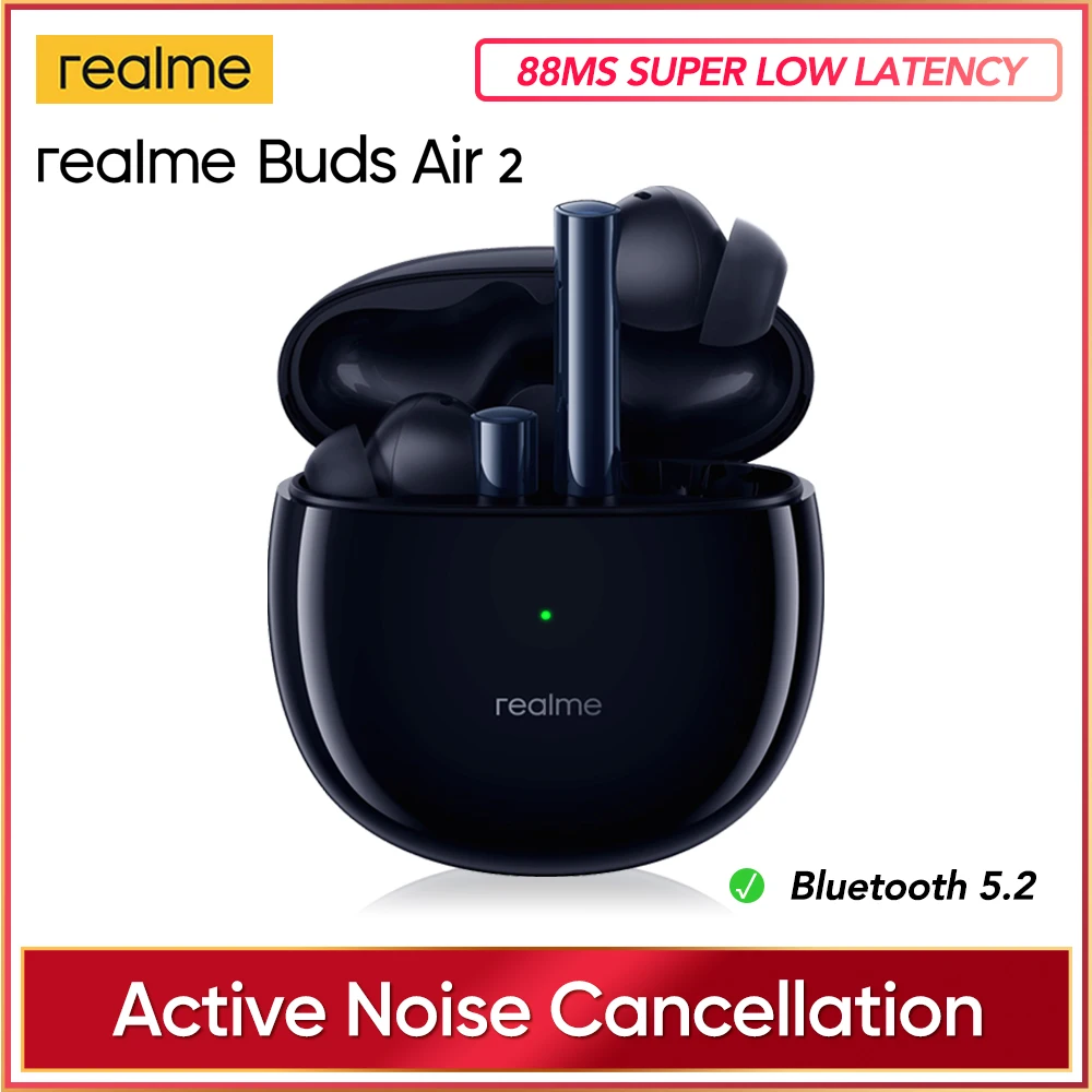  Наушники realme Buds Air 2, беспроводные, Bluetooth, 88 мс, сверхнизкая задержка, воспроизведение 25 ч 