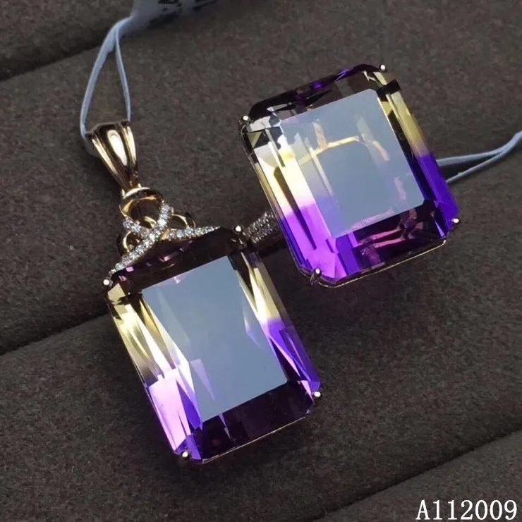 

KJJEAXCMY fine jewelry 925 sterling silver inlaid Ametrine female suit ring pendant Gradient two sets noble