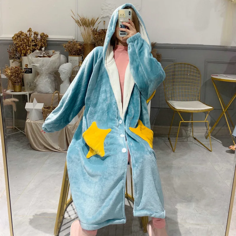 Женская пижама теплая утолщенная свободная большой размер длинный рукав