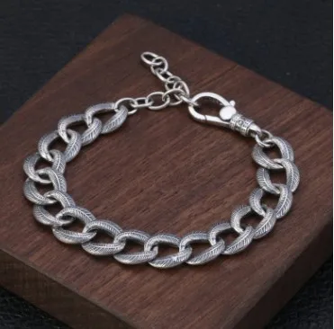 

New Arrival 925 sterling silver jewelry feather bracelets for men or women 17cm