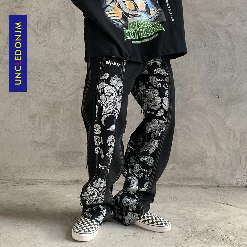 UNCLEDONJM 2020 модная обувь в стиле хип-хоп патч для мужчин ретро джинсы Цвет блок