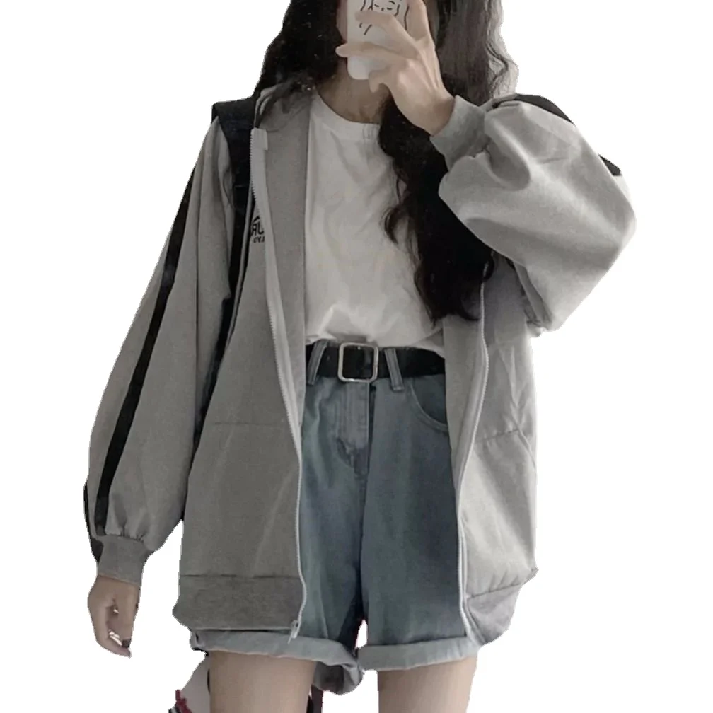 Autumn Hoodies Sweatshirts Women Sweetshirts Korean Fashion Thin Sweater Coat Pocket Solid Color Hooded Long Sleeve Streetwear