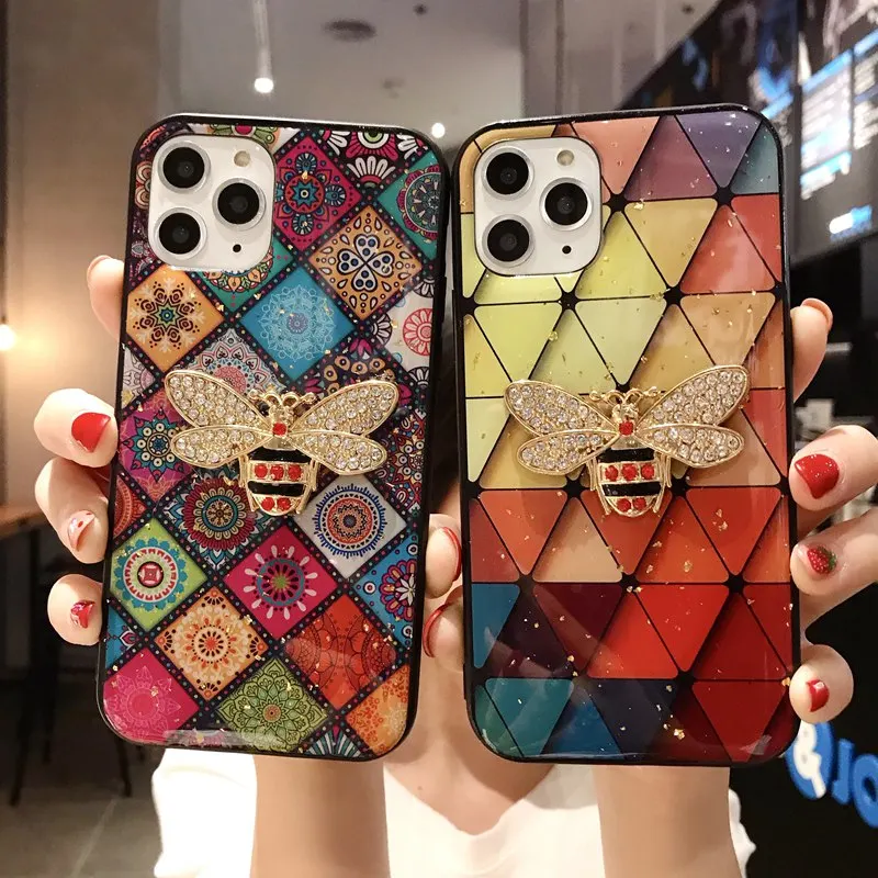 Чехол для Телефона Diamond Bee iPhone 13 12 11 Pro Max Mini XR X XS 6 6S 7 8 Plus SE 2020 блестящий с цветочным