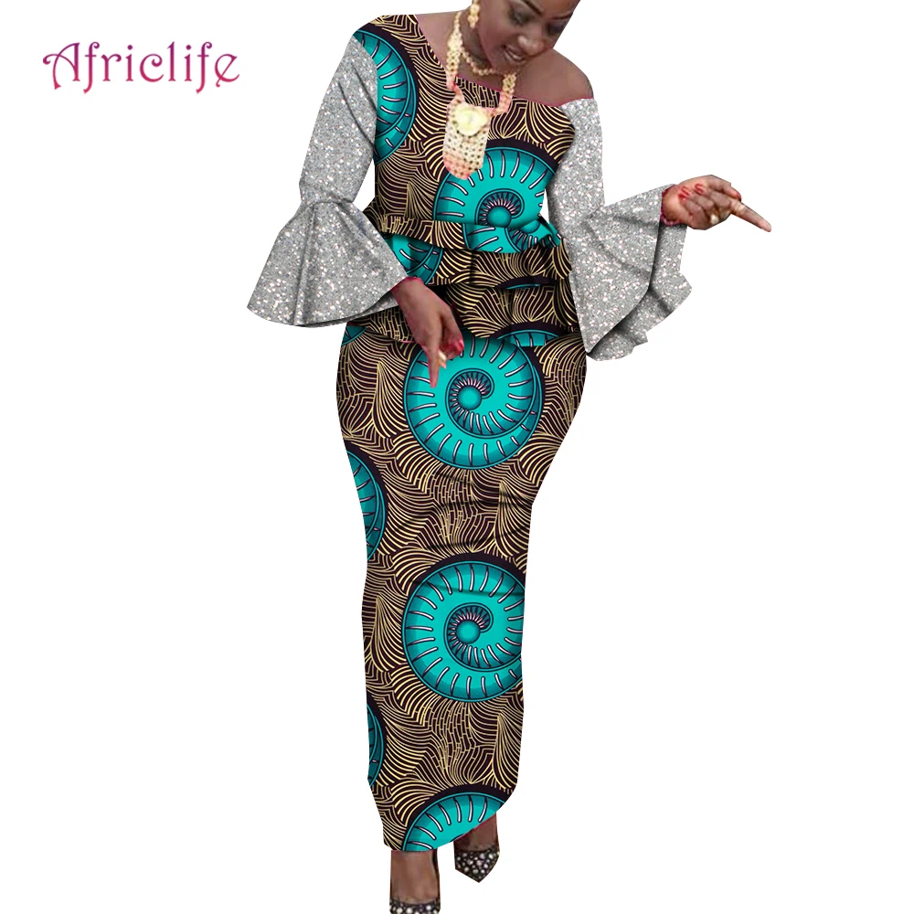 

2 Piece Set Dashiki African New Fashion Women Clothes Off Shoulder Plus Size Skirt Suits For Lady Evenning Dress Party WY1010