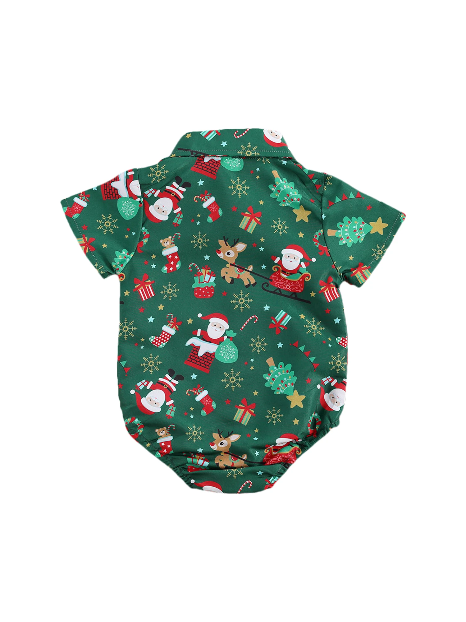 Christmas 0-24M Baby Girls Boys Bodysuits Santa Print Short Sleeve Bow Tie Gentleman Party Jumpsuits | Rompers
