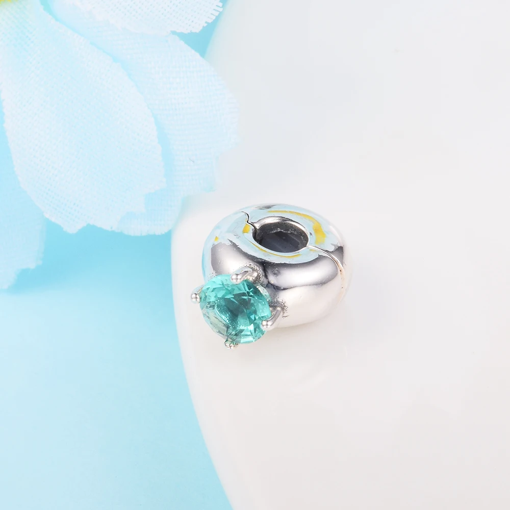 Fit Pandora Bracelets Green Round Solitaire Clip Charm Silver 925 Original Beads for Jewelry Making Sterling Charms Bead | Украшения и