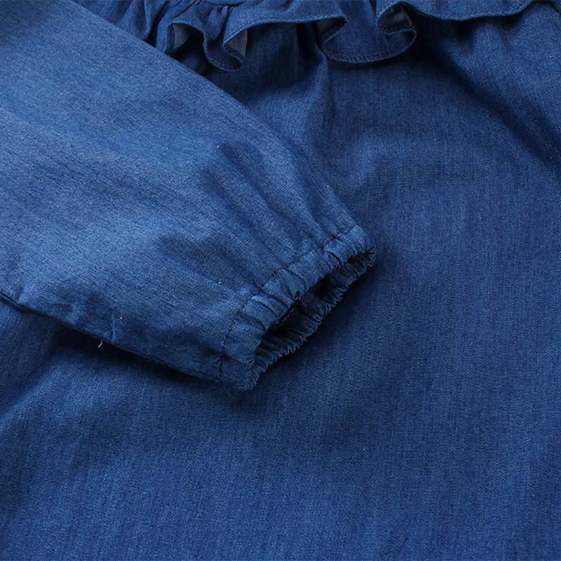 4 to14 yrs kids &amp teenager girls ruffle denim dress long sleeve cotton casual blue children fall winter princess vestidos | Детская