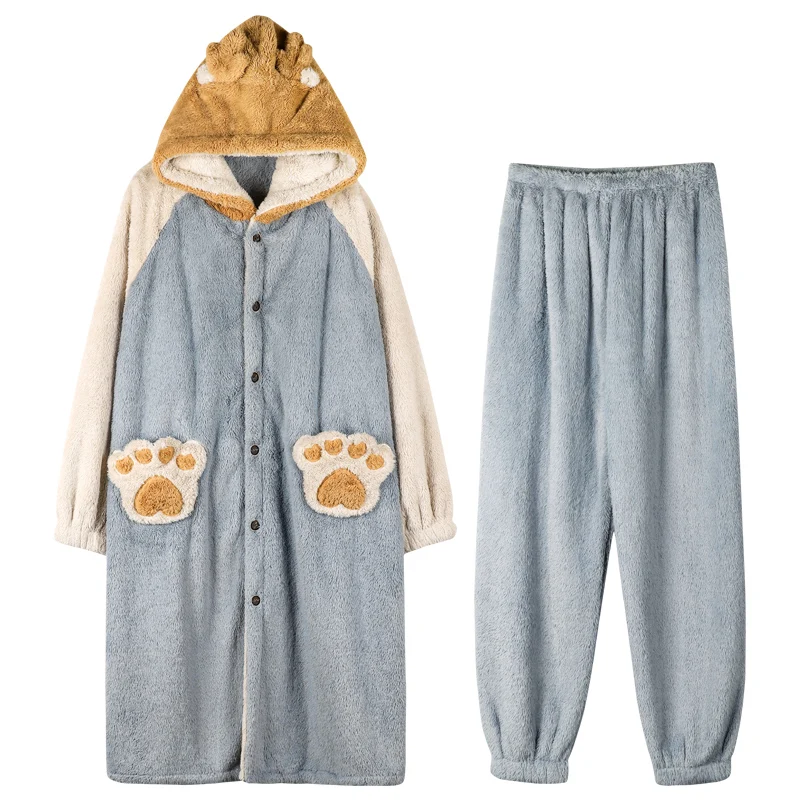 Cartoon Pajamas Set Plus Size Couple Winter Fashion Men Jumpsuit Pajama Set Men Warm Loungewear Matching Pijama Underwear Eg50sy