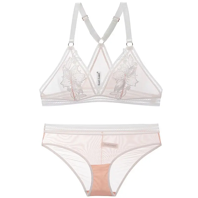 

Women's Underwear Set Sexy Lace Bra and Brief Sets Thin Wireless Flowers Soft Comfortable Underwear Set Lingerie Set
