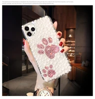 fashion full pearl diamond lovely cute cats paw case cover for iphone 12 mini 11 pro xs max xr x 8 7 6s plus se luxury diy case